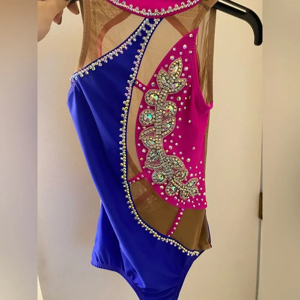 AA design custom dance solo costume illusion mosaic leotard color block LC-large - Picture 4 of 10